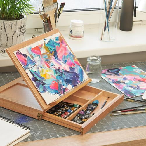 Arteza Art Supply Wooden Tabletop Art Easel Stand with Drawer