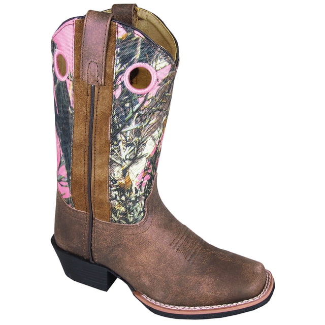 Bota de vaquero de cuero de camuflaje rosa y marrón de Mesa para niños - Talla EE. UU.: 12 Smoky Mountain Boots 3449C-12R