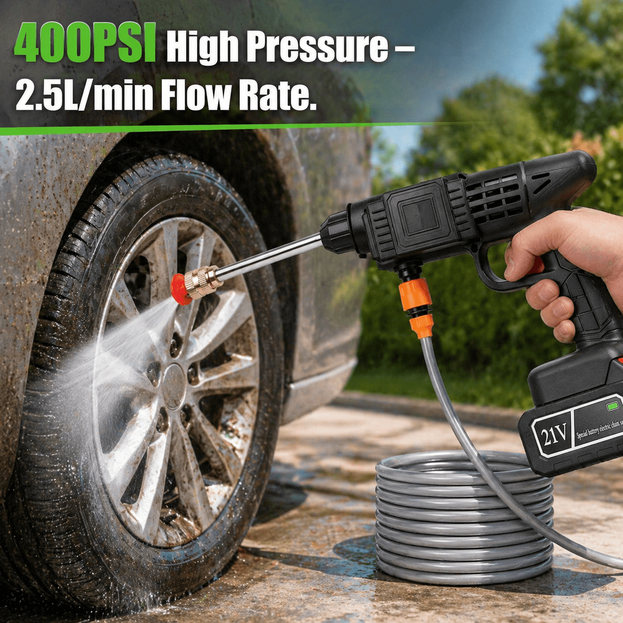 Cordless Portable Pressure Washer | 400PSI Power Cleaner with Nozzles  Foam Bottle