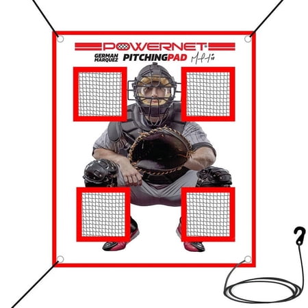 PowerNet Pitching Pad, 4 Pocket Baseball Softball Training Equipment, Pitch Trainer for Hanging in Cages or Practice Baseball Net, Realistic Catcher for Pitching