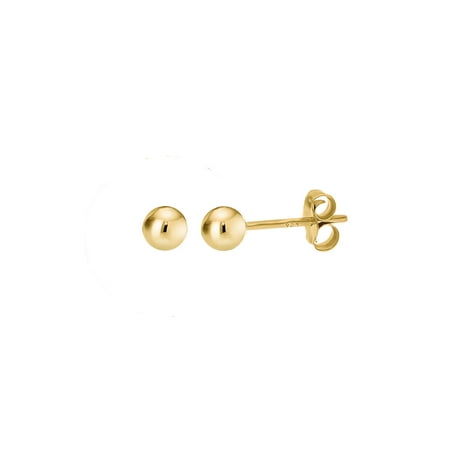 14k Gold Beaded Earrings - 14K Gold Plated Polished Sterling Silver Round 4mm Ball Bead Stud Earrings