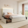 thumbnail image 2 of Bingirl Full Upholstered LED Bed Frame with 4 Storage Drawers, Full Size Bed Frame with RGB LED Lights, Velvet Platform Bed Frame, 2 of 7
