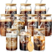 10 Pcs Bridesmaid Gifts Bridesmaid Proposal Gifts 16 Oz Cute Can Shaped Drinking Glasses with Bamboo Lids and Glass Straw Iced Coffee Cup Mason Jar Cups for Engagement Wedding Bridal Shower