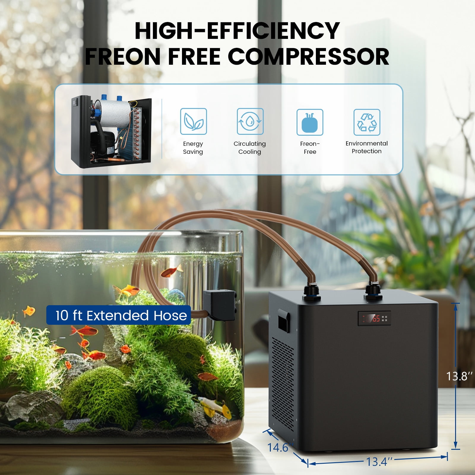 Joreek Aquarium Chiller Hydroponic Water Chiller 1/2 HP 132 Gal Fish Tank Cooler