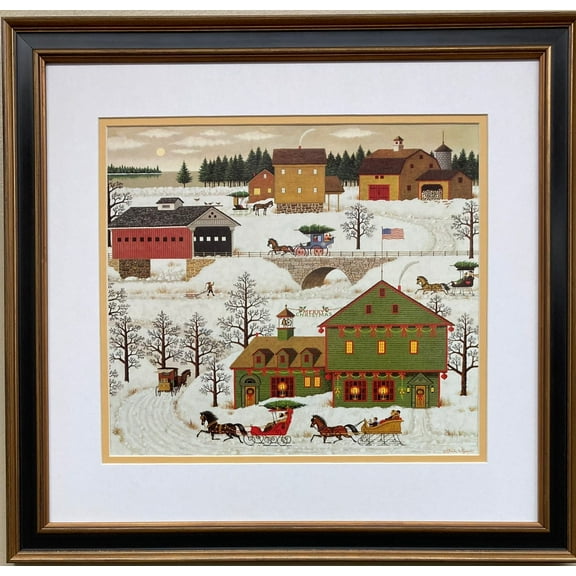 Charles Wysocki "Merry Christmas" Newly FRAMED Art Americana Winter Rural Generic