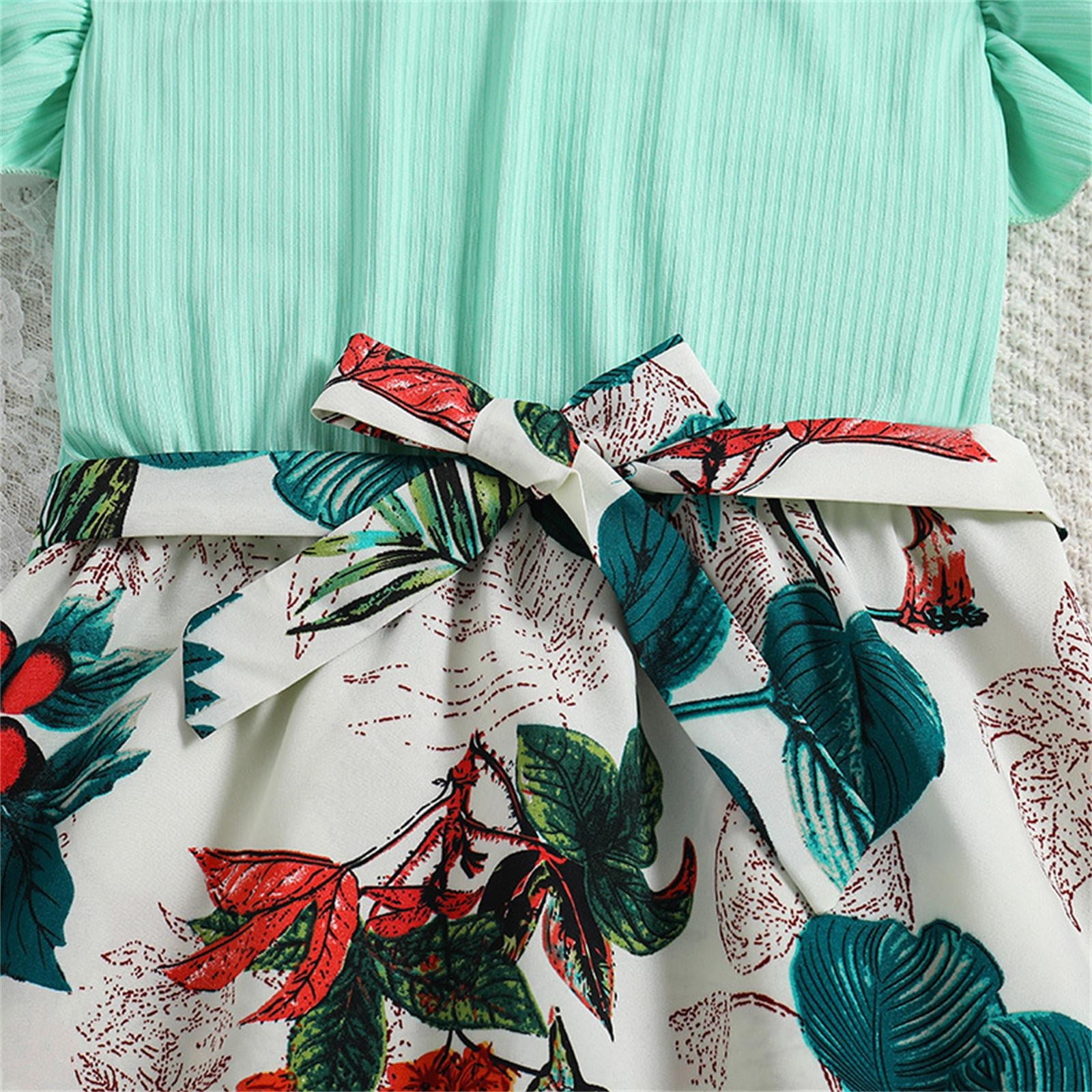LUOGENLI Summer Dresses For Girls 12-14 Years Old Kid's Clothes 2024 Spring Summer Children's Clothing New Children's Clothing Lace Sleeve Printed Dress Dresses For Girls Size 6/7 8-9 Years