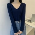 thumbnail image 2 of Women's V Neck Ribbed Knit Sweater Long Sleeve Pullover Soft Comfortable Winter Warm Layering Top Casual Outfit, 2 of 2