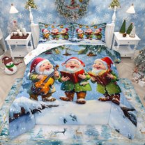 Manfei Kawaii Jungle Gnome Full Size Comforter Sets for Teen, Christmas Flower Plant Bedding Comforter Set, Dreamy Fairy Tale Reversible Bedding Sets, Microfiber Bedroom Decor, 3 Pieces