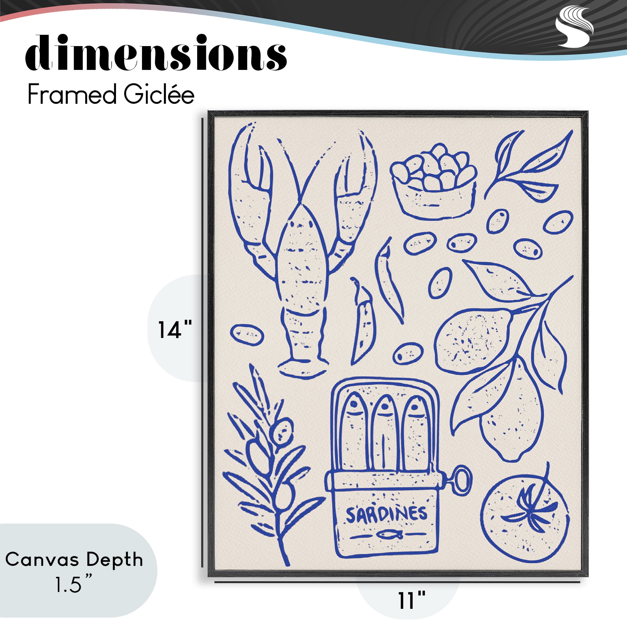 Stupell Industries Seafood & Herbs Simplicity Black Framed Giclee Art, design by Camila Juncos