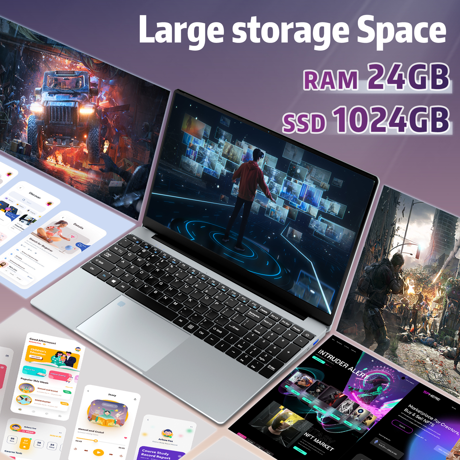 KUU 15.6" FHD Gaming Laptop, Intel N5095, 24GB RAM, 1TB SSD, Backlit Keyboard, Fingerprint Unlock, WiFi 5, for Gaming & Work