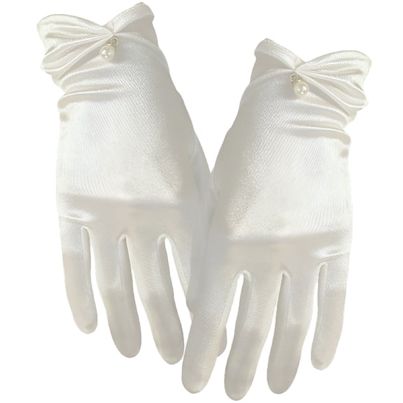 TELOLY White Silk Gloves Photo Prop Tea Party for Women Wedding Girl Satin Bride Women's