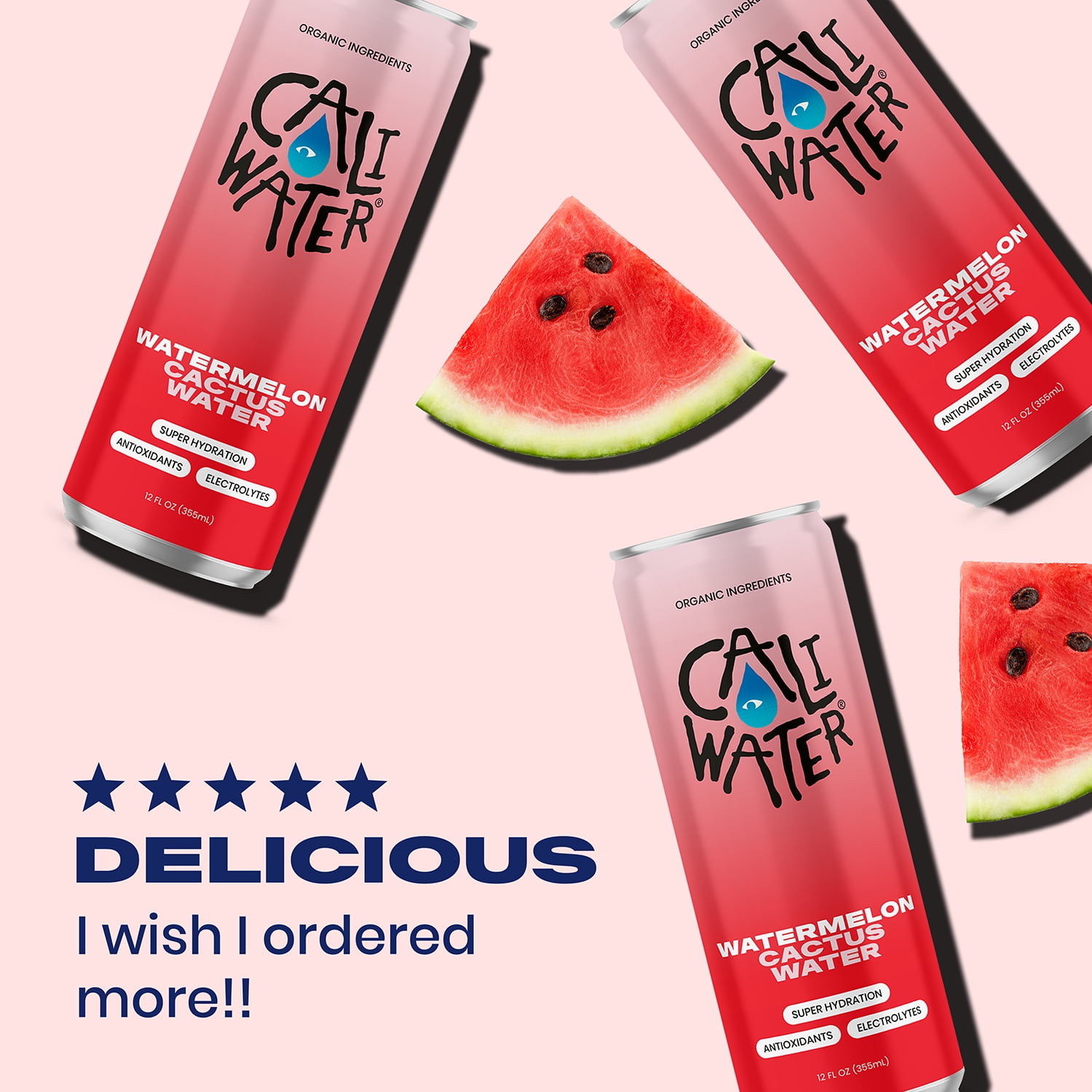 Caliwater Organic Cactus Water Watermelon, Coconut Water Alternative, Natural Plant Based Hydration, Skin Care, Electrolyte Drinks, Flavored Waters, 12-Pack 12oz/can 7g Sugar, 35 Calories