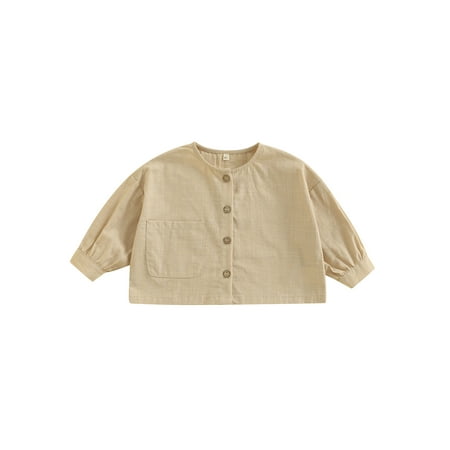 

Canrulo Toddler Baby Girl Boy Button Down Shirts Fall Long Sleeve Casual Loose Blouse Cardigan Tops Outfits Camel 18-24 Months