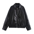 thumbnail image 4 of Vinsonshop Leather Jacket Women Motorcycle Jacket Women Casual Outerwear Womens Jackets Casual Outerwear for Women Womens Coats and Jackets Full Zip Jacket Black L, 4 of 9