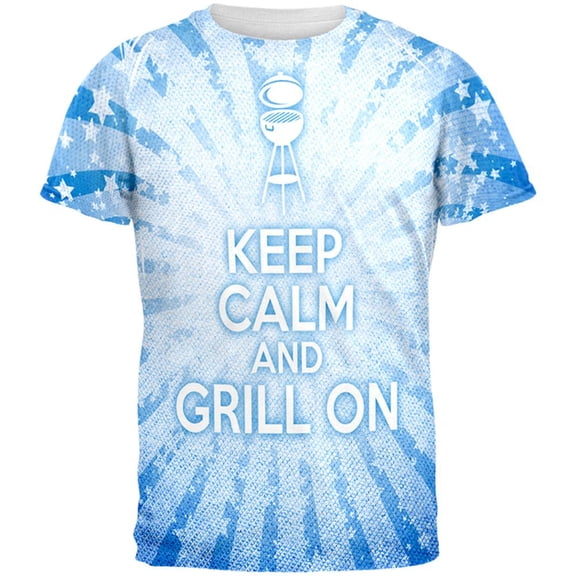Keep Calm and Grill On Blue All Over Mens T Shirt Multi SM