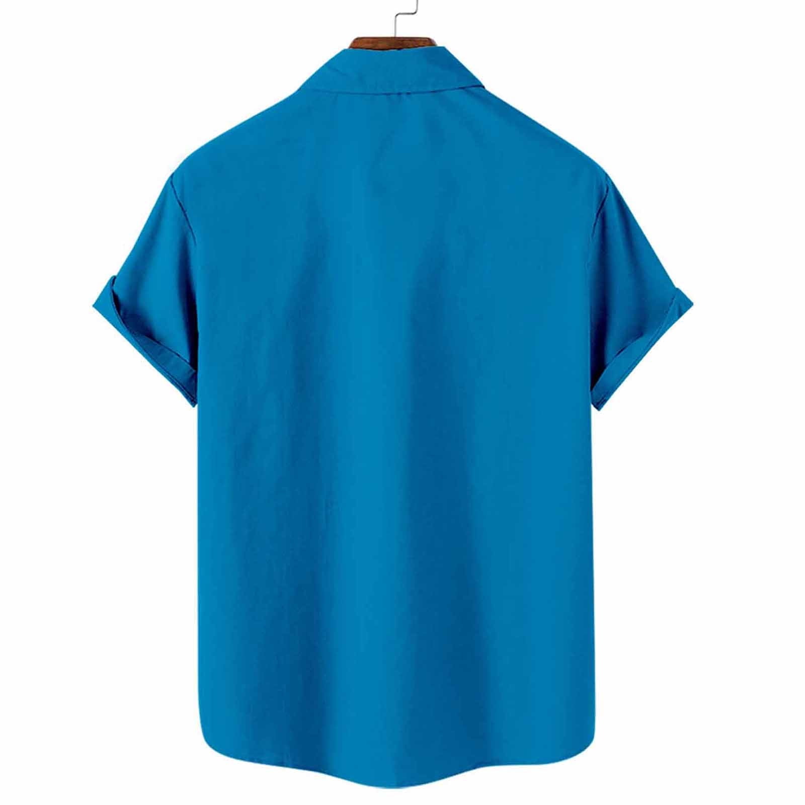 Spring Deals 2024 SMihono Adult Men's Turndown collar Tees Tops Shirt Men  Casual Buttons Print With Pocket Turndown Short Sleeve Shirt Blouse Blue 12