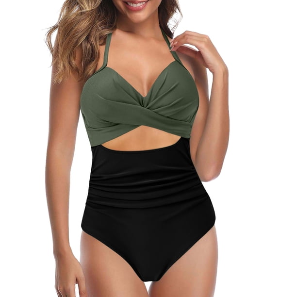Gibobby Batas de baño mujeres spa Traje de baño 2023 para mujer, traje de baño Sexy recortado con cintura alta, traje de baño con cordones frontales(Verde,CH)