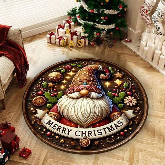 FastXmas Christmas Round Bathroom Shower Rug Washable Circle Bath Mat Non Slip Absorbent Bathtub Rug Front Door Mat Xmas Winter Decor Carpet for Entrance Kitchen Bedroom