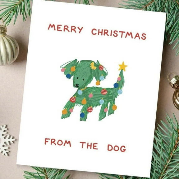 Merry Christmas Card from the Dog – Adorable Pup with Christmas Lights Design – Perfect Holiday Greeting for Pet Lovers