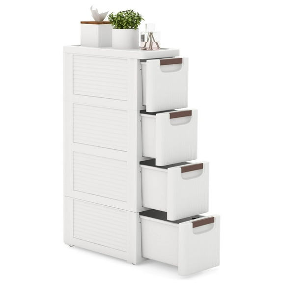 Costway 1 PCS 4-Drawer Narrow Rolling Storage Cabinet with Pull Handles Built-in Wheels