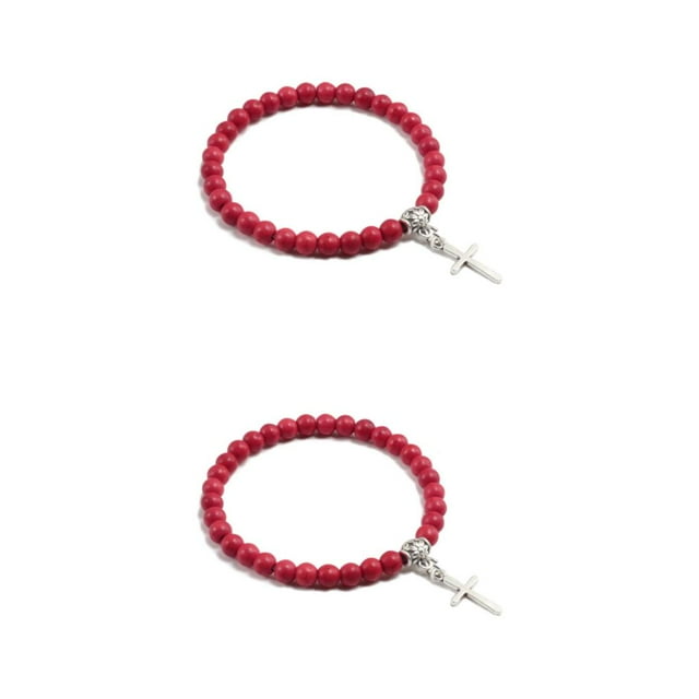 relayinert Bracelets Pendentifs Croix Confortable pour Look Tendance Large Application Légère Rouge 2Set