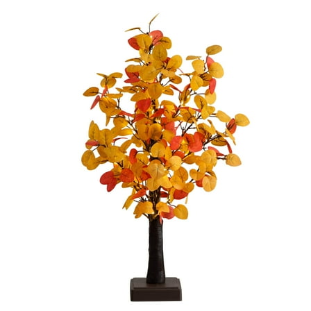 Nearly Natural 21in. Pre-Lit Bright Autumn Eucalyptus Artificial Fall Tree with 50 Warm White LED Lights and Detachable Base
