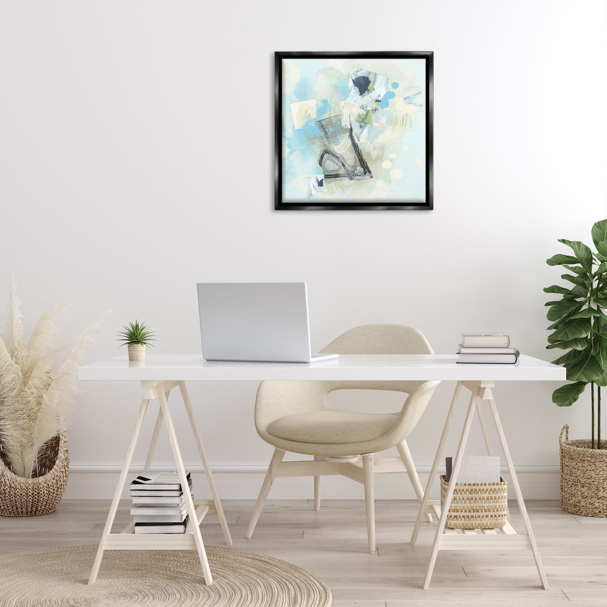 Stupell Industries Blue & Grey Abstract Abstract Painting Black Floater Framed Canvas Art Print Wall Art, 25 x 25