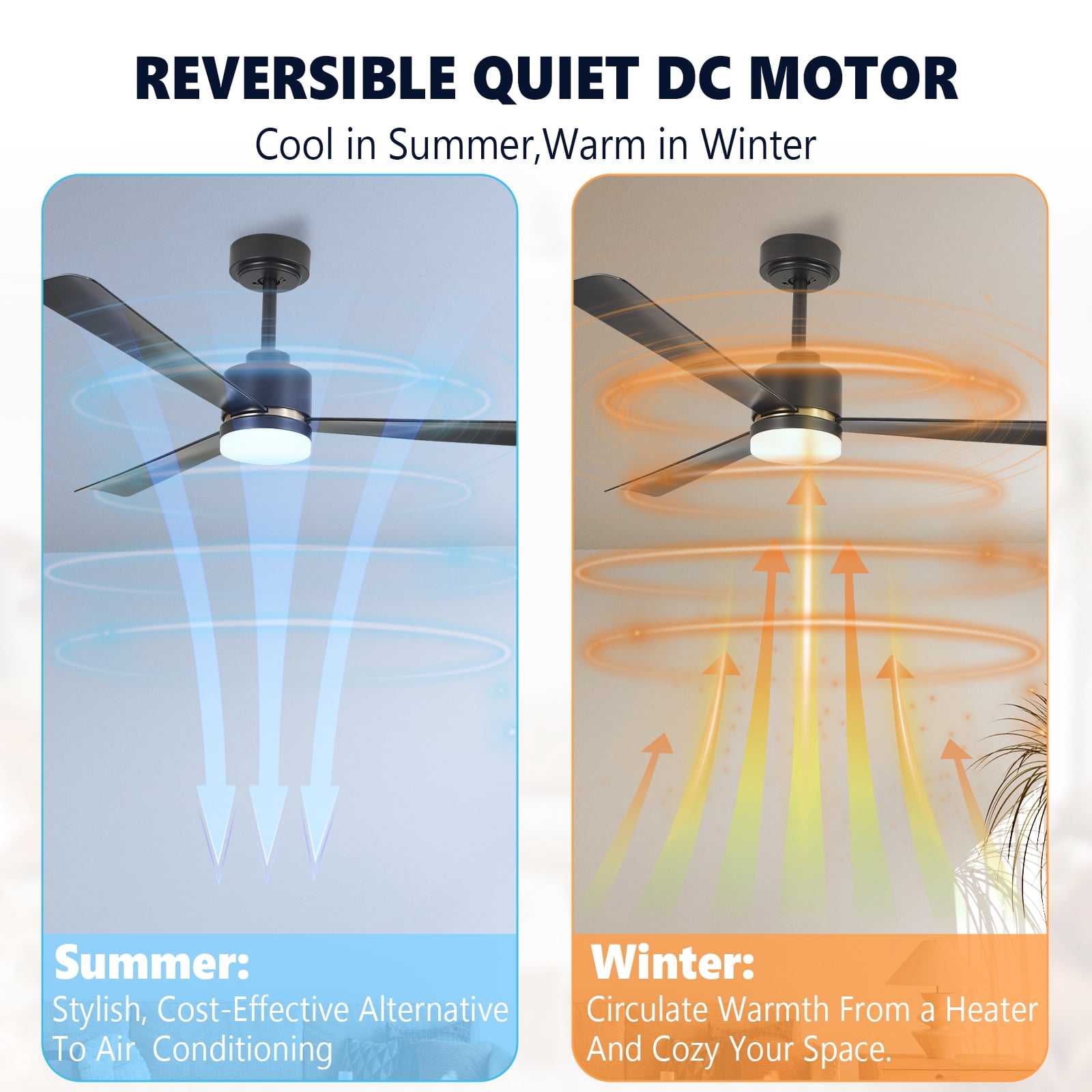 CRZOE Ceiling Fans with Lights, 52 inch Low Profile Ceiling Fan with Remote Control, Flush Mount, Reversible, 3CCT, Dimmable, Quiet, Black Small Ceiling Fan for Bedroom Indoor/Outdoor Use, Black