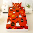 thumbnail image 3 of Homewish Cute Halloween Ghost Witch Twin Sheets,Pumpkin Haunted House Pattern Bedding,Orange Black,3pcs,1 Fitted Sheet and 1 Pillowcase, 3 of 6