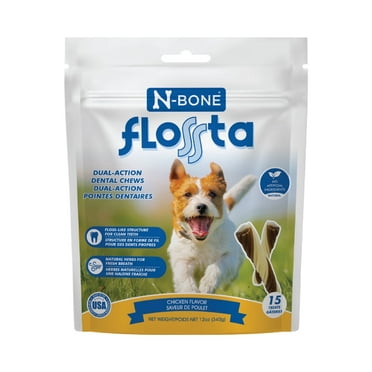 N-Bone® FLOSSta Dental Chews for Dogs – Natural Chicken Flavor, No Dyes, Grain-Free, Breath Freshening, Plaque & Tartar Control, Digestible Teething Aid – 12 oz Bag, Made in USA