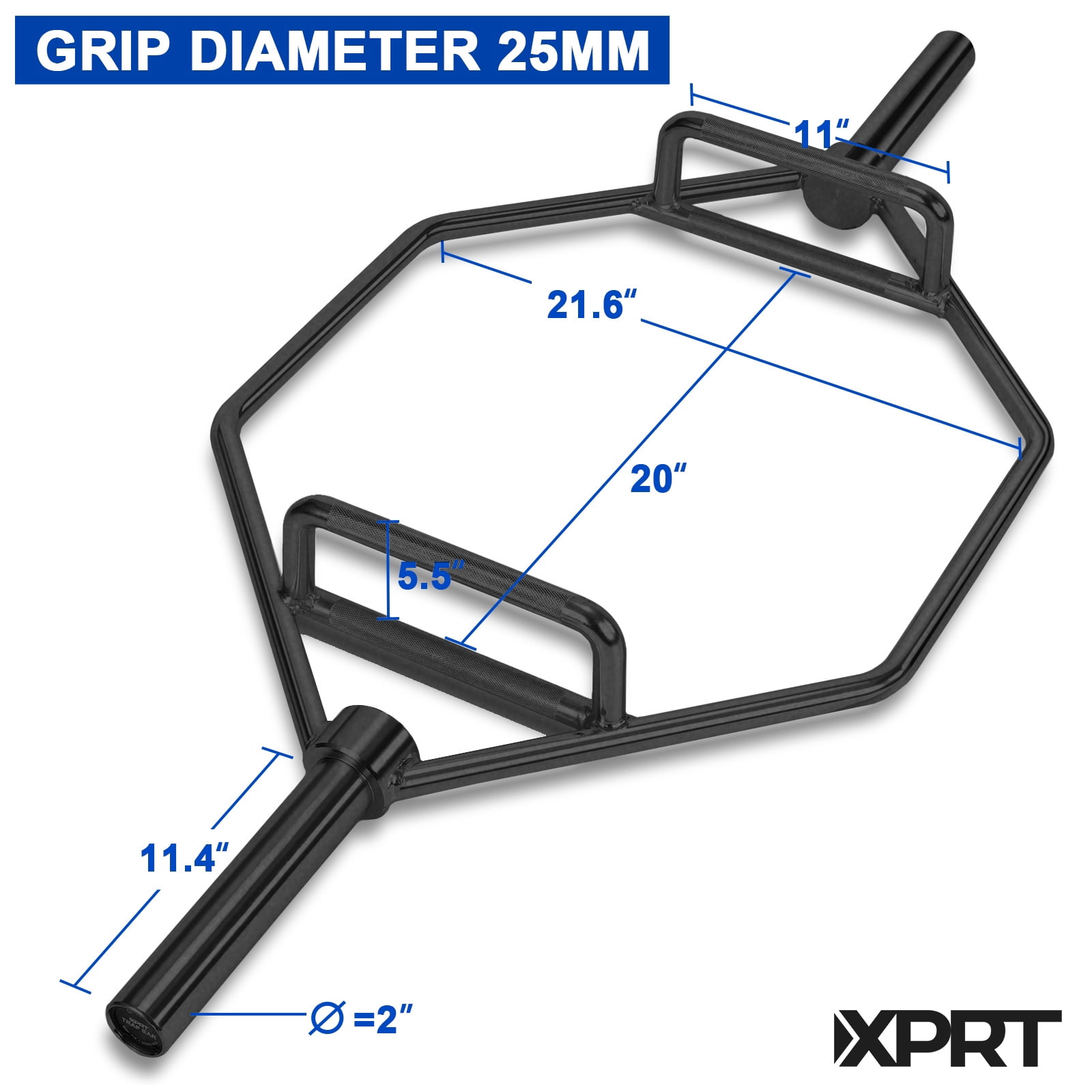 XPRT Fitness 56'' Olympic Hex Trap Barbell Deadlift Bar Rated 600lbs, Black