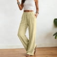 thumbnail image 6 of larppty Women's Cotton Linen Drawstring High Waisted Pants Casual Loose Fit Wide Leg Trousers（Yellow， XXXL）, 6 of 9
