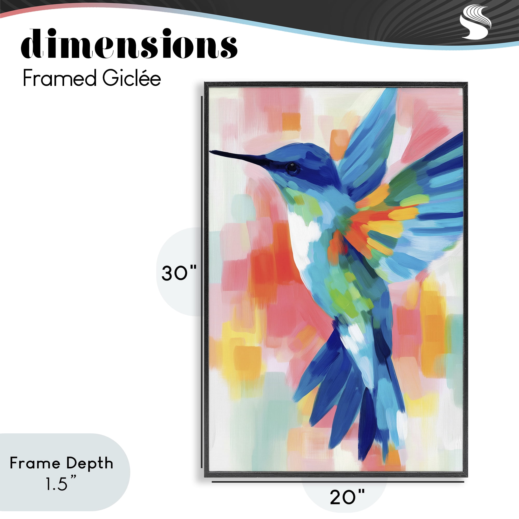 Stupell Industries Blue Hummingbird in Flight Black Framed Giclee Art, design by Chromatic Storm Studio