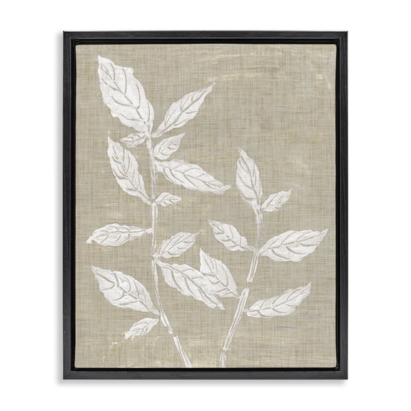 Stupell Industries Eclectic Leaves on Distressed Textile Black Floating Frame Canvas Art, 17 x 21, by Melissa Wang