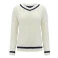 thumbnail image 2 of Xmyrz Sweaters For Women Winter V Neck Collision Color Long Sleeved Knitted Pullover Sweater Cute Sweaters, 2 of 7