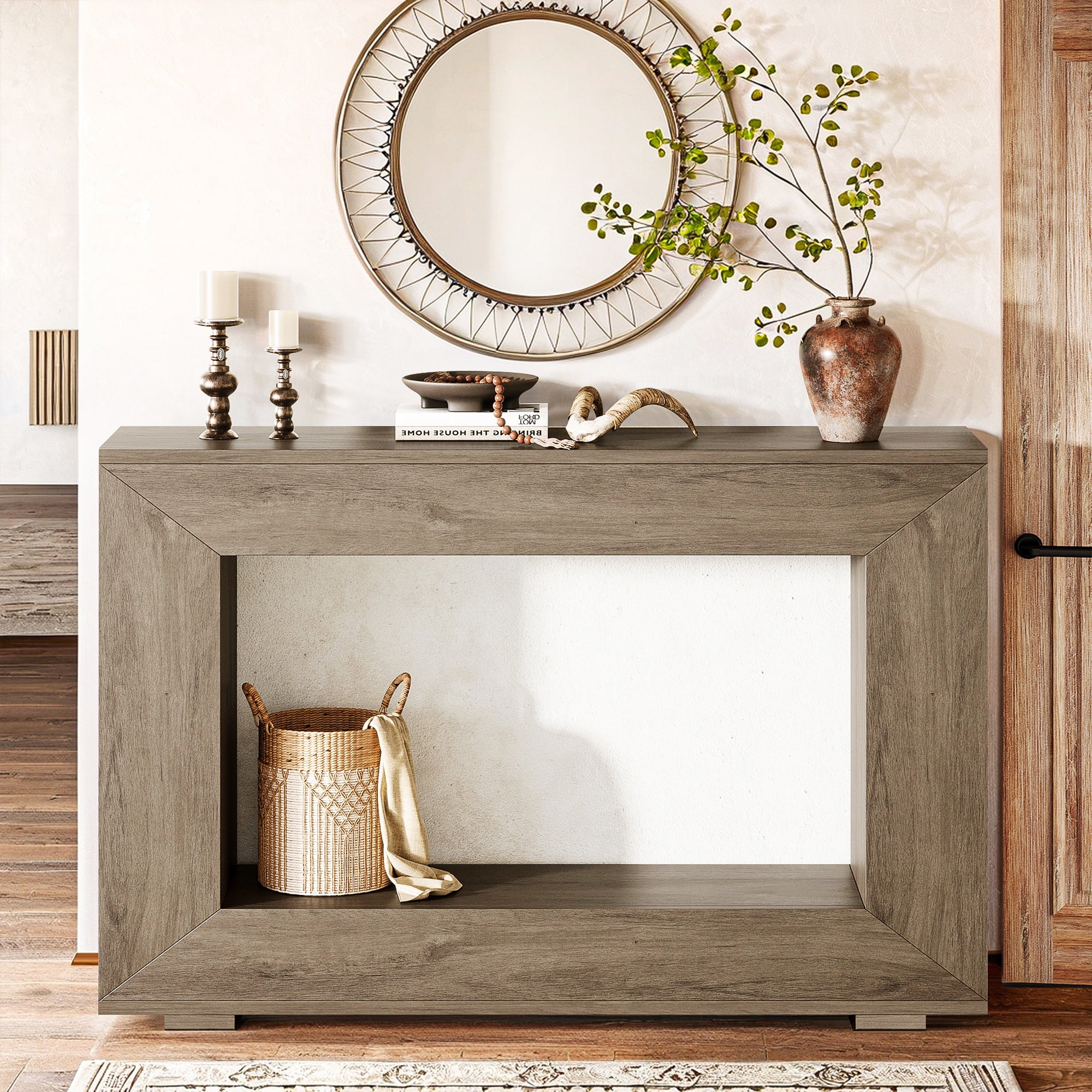 Demi Bonn 47" Farmhouse Console Table, Modern Living Room Sofa Table with Storage, Contemporary Entryway Hall Table, Foyer Display Table, Gray