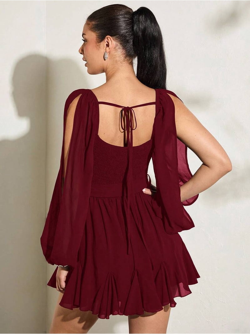 burgundy chiffon dress short Elizabeth K