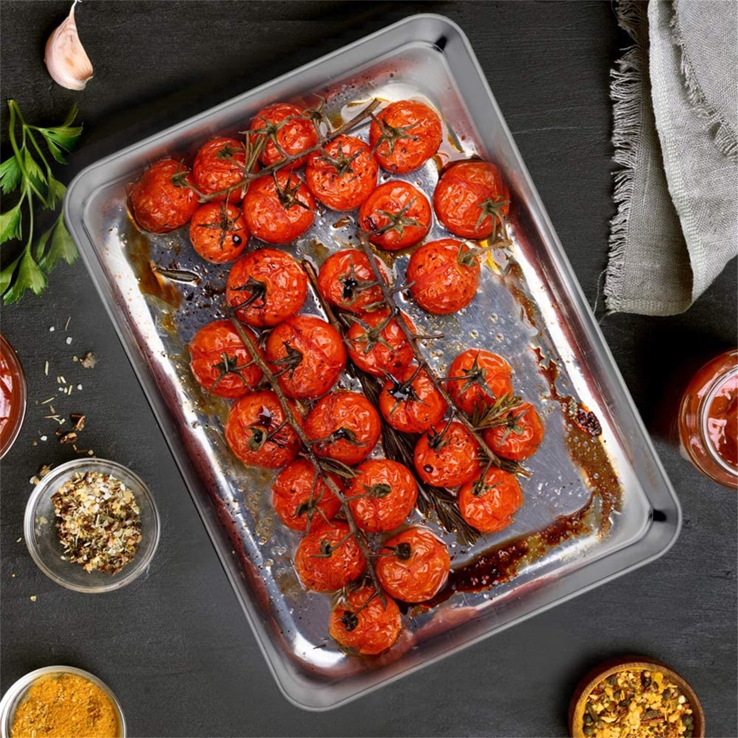 Oven Baking Sheet Pan Set, Casewin Stainless Steel Small Cookie Sheet Broiling Pan, 3-Piece Metal Rectangle Rimmed Bakeware, Non-toxic & Dishwasher Safe