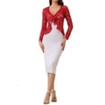 thumbnail image 2 of Inspire Chic Cárdigans Bolero para Mujeres con Encaje Floral Transparente, Cortos, Rojos, Talla S, 2 of 6
