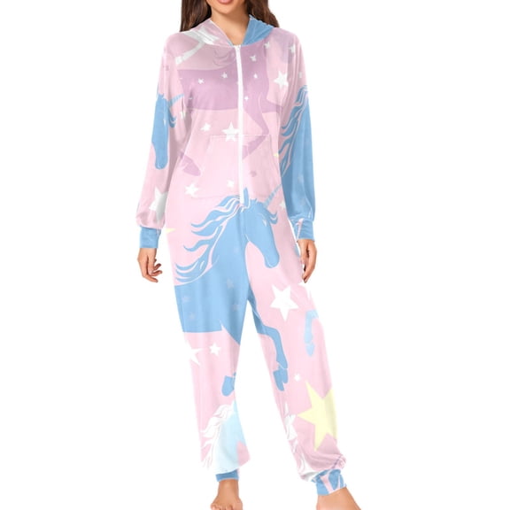 Dreamy Color Unicorns Stars Adult's Hoodie Onesie Jumpsuit One-Piece Pajamas with Zipper Unisex for Holiday S
