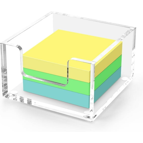 Sticky Note Holder Clear Acrylic Memo Holder 3.9” x 3.9” x 2.3” for Desk Organization Office Home, Post Pop Note Dispenser for Office Accessories 1PCS (SNH01)