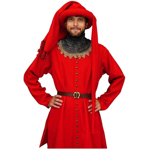 Mythrojan Late Medieval Gown for Adults, Houppelande Gown, Wool Livery Coat, Ideal for Medieval Theme Reenactment, SCA, LARP, Cosplay, Renaissance - Red