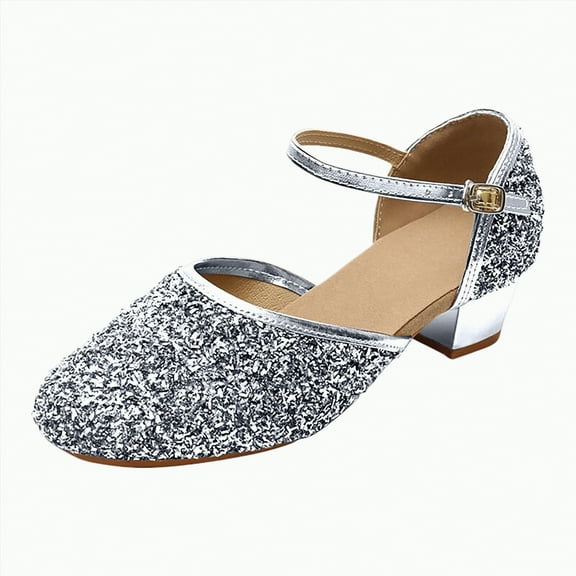 Hessimy Girls Heels Flower Dress Shoes Sandals Bow Pearl Ankle Strap Mary Jane Pumps Wedding Party Princess Shoes for Big Girl school performance shoes (Silver,2)