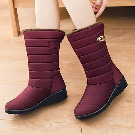 

Shldybc Winter Boots for Women Thickened Plush High Top Shoe Sleeves Water Proofing Forbid Slip Cotton Cow Tendon Soles Snow Boots Women on Clearance