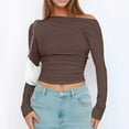 thumbnail image 2 of Women's Off Shoulder Long Sleeve Crop Top Casual Slim Fit Boat Neck T-Shirt for Going Out and Daily Wear, 2 of 4