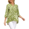 thumbnail image 4 of INSPIRE CHIC Womens Roll Up 3/4 Sleeve Tops V Neck Floral Print Shirts Dressy Casual Work Tunic Blouses M Green, 4 of 5
