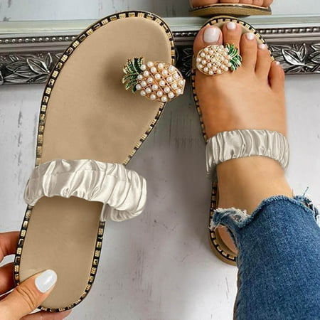 

Seasonal Savings! Slippers for Women Women Summer Sandals Ladies Pineapple Sandals Clip Toe Flip Flops Boho Casual Slippers Beach Shoes Beige 43 SOPATENOR