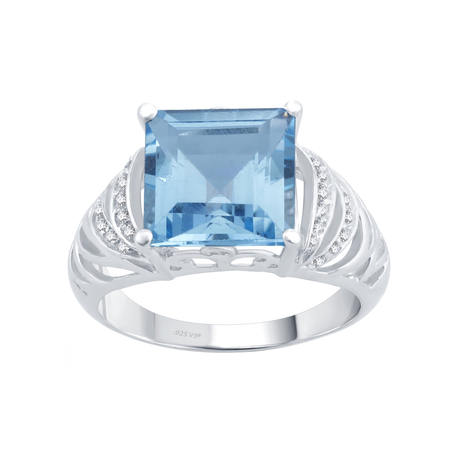 Sterling Silver with Square-cut Natural Sky Blue Topaz Square Cocktail ...