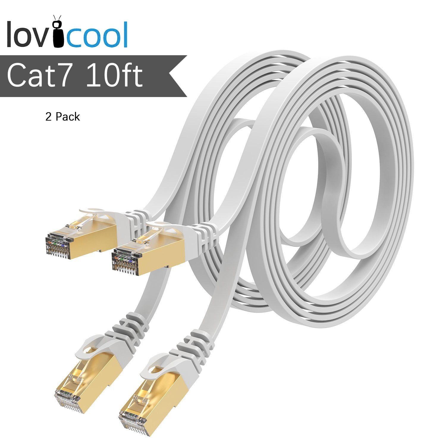 CAT 7 Cable 10ft White 2 Pack,CAT 7 LAN Network Cable 600 MHz Speed Gigabit Patch Cord