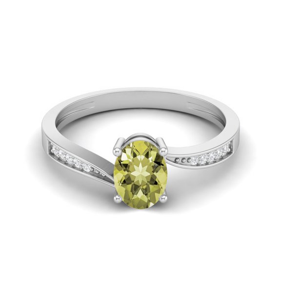 1.20 Cts Oval Lemon Quartz 925 Sterling Silver Solitaire Accent Woman Halo Valentines Day Gifts Ring